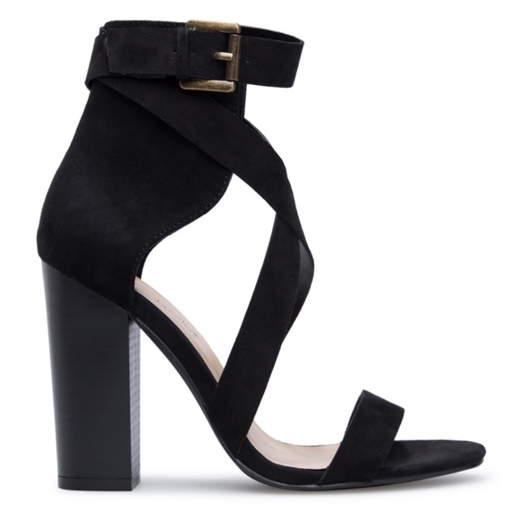 Kareana Strappy Black Block Heel Sandals - Picture 1 of 4
